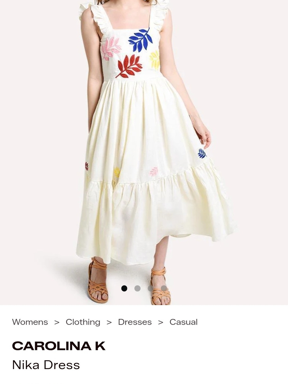 Carolina K Cream Maxi Dress with Multicolor Leaf Embroidery